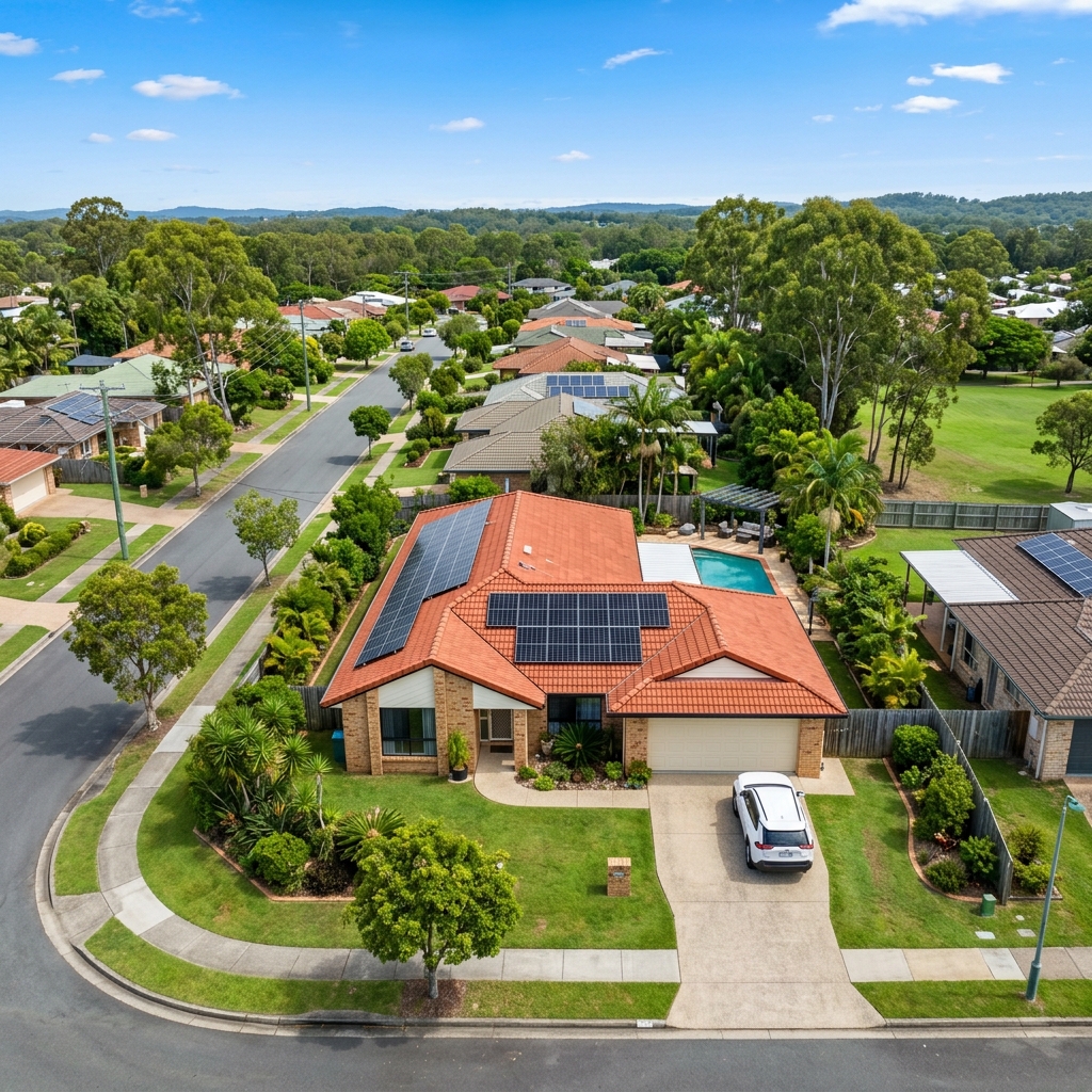 Rooftop solar panel array installed on a single-storey home